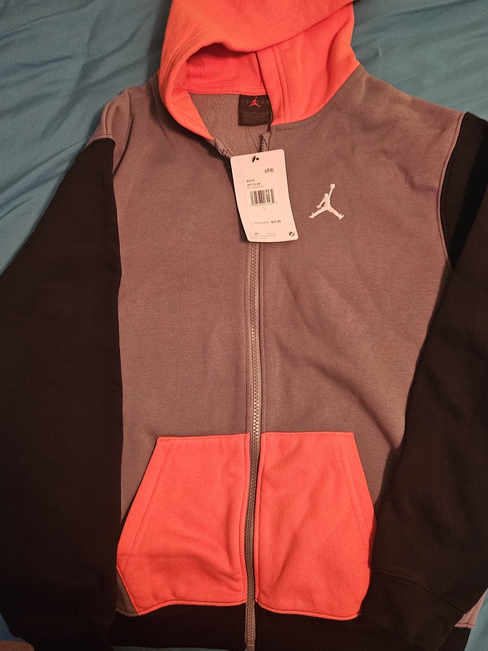Jordan Kids Gray Black Coral Colorblock Full-Zip Hoodie